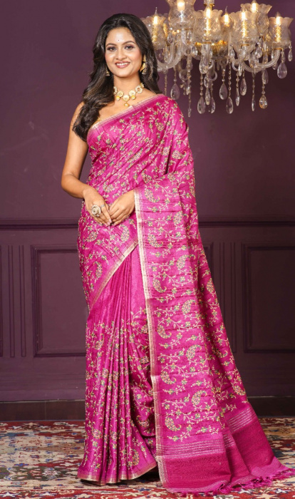 SEMI TUSSAR EMBROIDERY SAREE